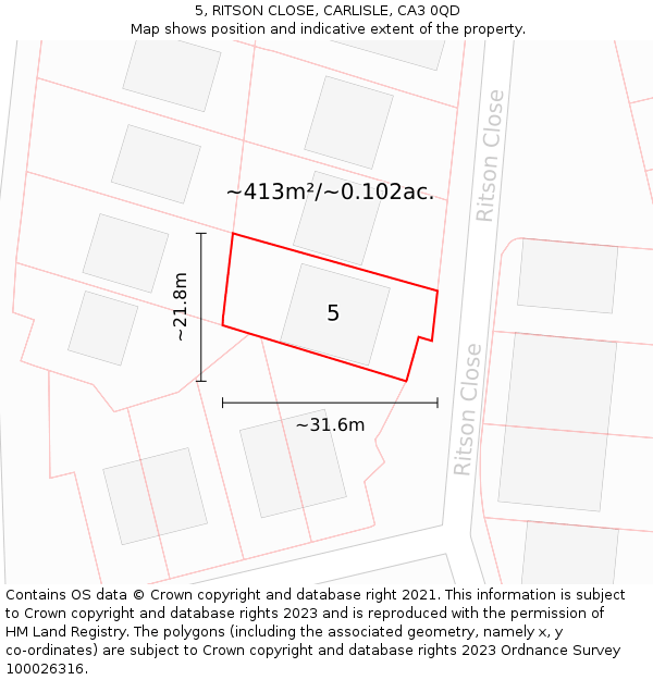 5, RITSON CLOSE, CARLISLE, CA3 0QD: Plot and title map