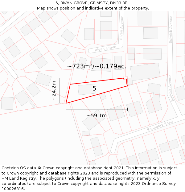 5, RIVAN GROVE, GRIMSBY, DN33 3BL: Plot and title map