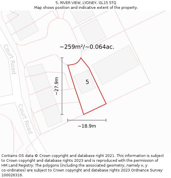 5, RIVER VIEW, LYDNEY, GL15 5TQ: Plot and title map