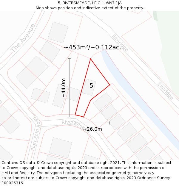 5, RIVERSMEADE, LEIGH, WN7 1JA: Plot and title map