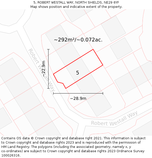 5, ROBERT WESTALL WAY, NORTH SHIELDS, NE29 6YF: Plot and title map