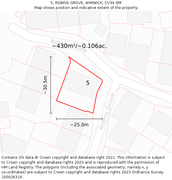 5, ROBINS GROVE, WARWICK, CV34 6RF: Plot and title map