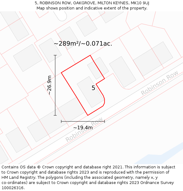 5, ROBINSON ROW, OAKGROVE, MILTON KEYNES, MK10 9UJ: Plot and title map