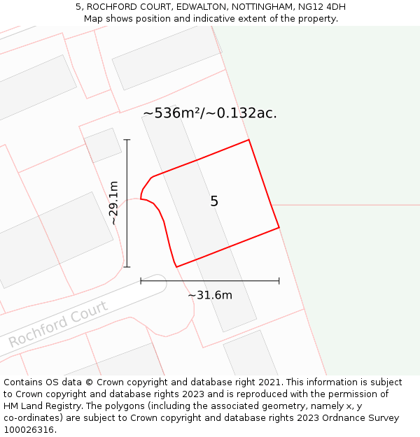 5, ROCHFORD COURT, EDWALTON, NOTTINGHAM, NG12 4DH: Plot and title map