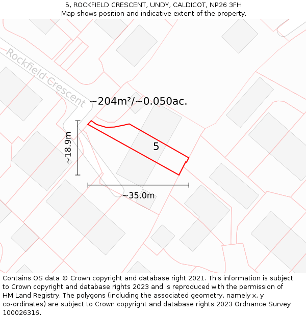 5, ROCKFIELD CRESCENT, UNDY, CALDICOT, NP26 3FH: Plot and title map