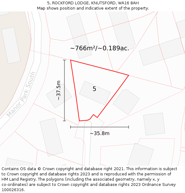 5, ROCKFORD LODGE, KNUTSFORD, WA16 8AH: Plot and title map