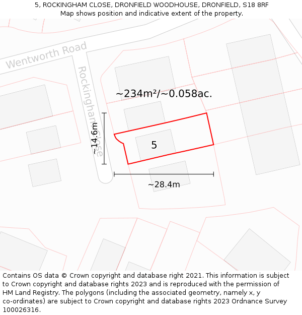 5, ROCKINGHAM CLOSE, DRONFIELD WOODHOUSE, DRONFIELD, S18 8RF: Plot and title map