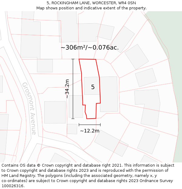 5, ROCKINGHAM LANE, WORCESTER, WR4 0SN: Plot and title map