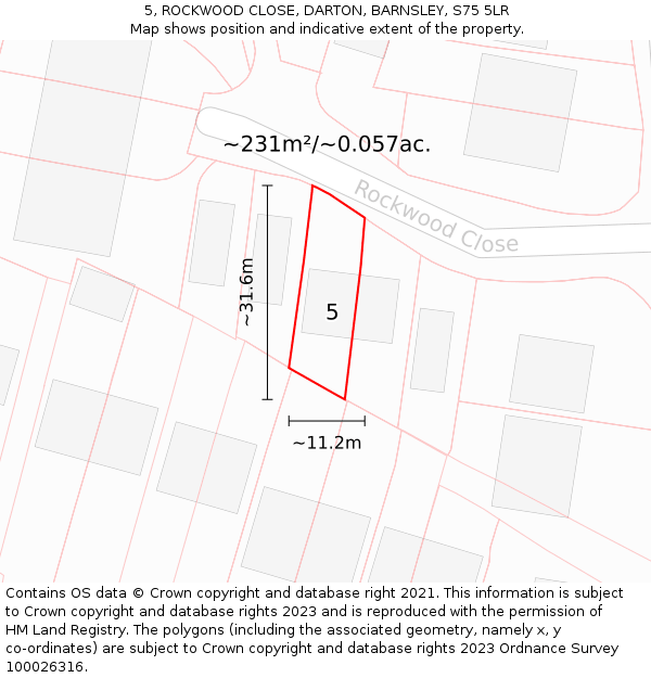 5, ROCKWOOD CLOSE, DARTON, BARNSLEY, S75 5LR: Plot and title map