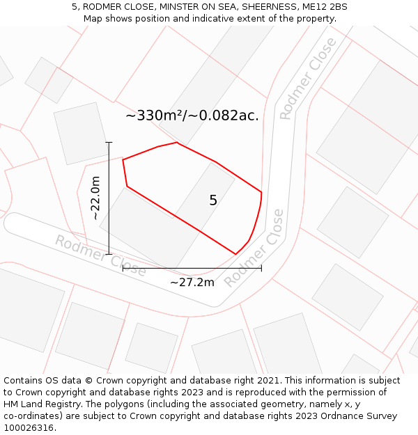 5, RODMER CLOSE, MINSTER ON SEA, SHEERNESS, ME12 2BS: Plot and title map