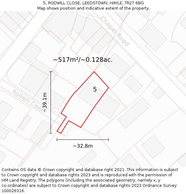 5, RODWILL CLOSE, LEEDSTOWN, HAYLE, TR27 6BG: Plot and title map