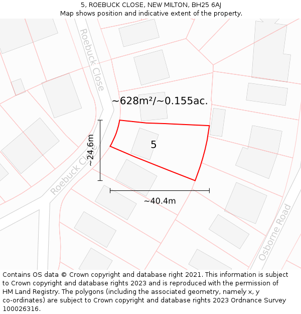 5, ROEBUCK CLOSE, NEW MILTON, BH25 6AJ: Plot and title map