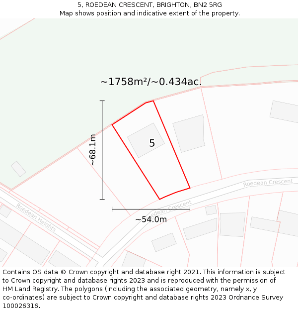 5, ROEDEAN CRESCENT, BRIGHTON, BN2 5RG: Plot and title map