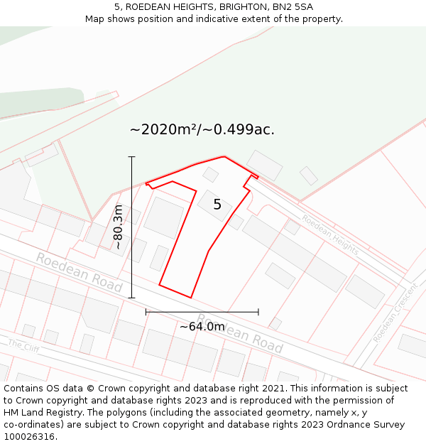 5, ROEDEAN HEIGHTS, BRIGHTON, BN2 5SA: Plot and title map