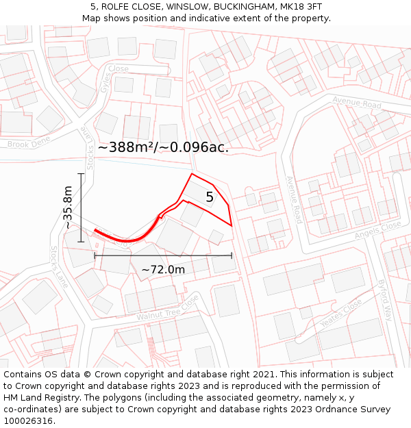 5, ROLFE CLOSE, WINSLOW, BUCKINGHAM, MK18 3FT: Plot and title map