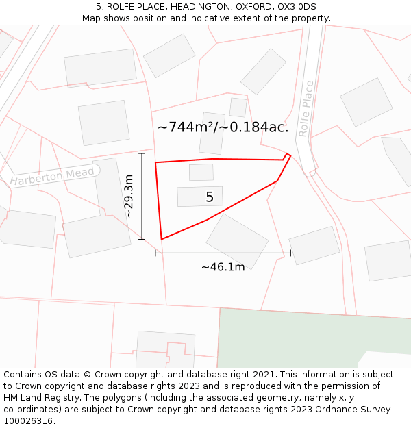 5, ROLFE PLACE, HEADINGTON, OXFORD, OX3 0DS: Plot and title map