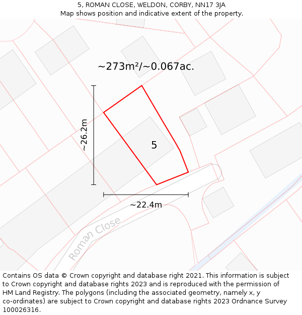 5, ROMAN CLOSE, WELDON, CORBY, NN17 3JA: Plot and title map