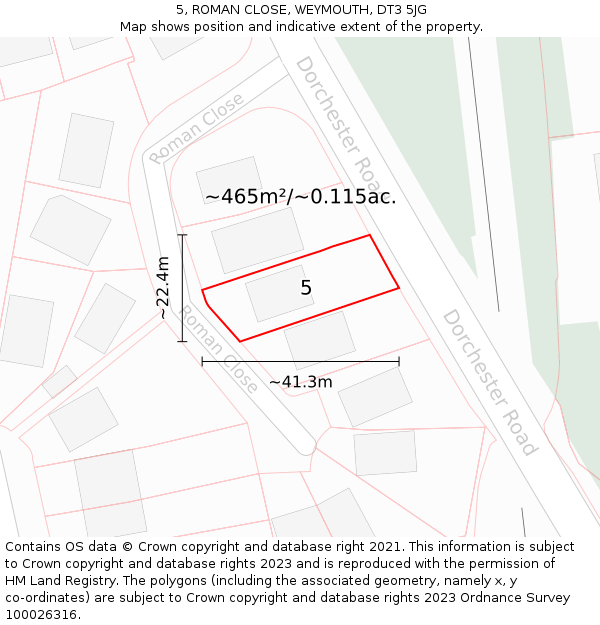 5, ROMAN CLOSE, WEYMOUTH, DT3 5JG: Plot and title map