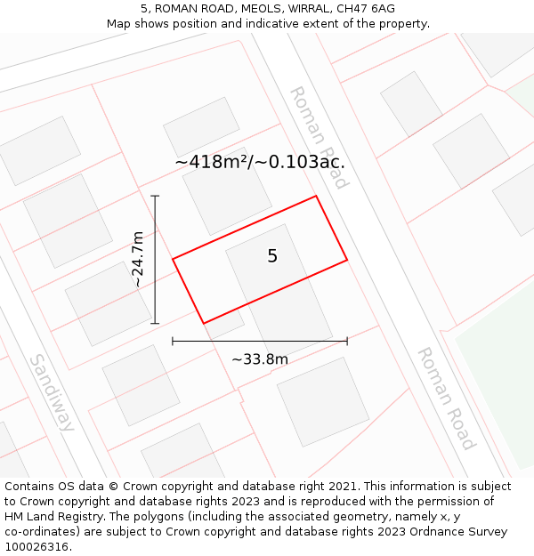 5, ROMAN ROAD, MEOLS, WIRRAL, CH47 6AG: Plot and title map