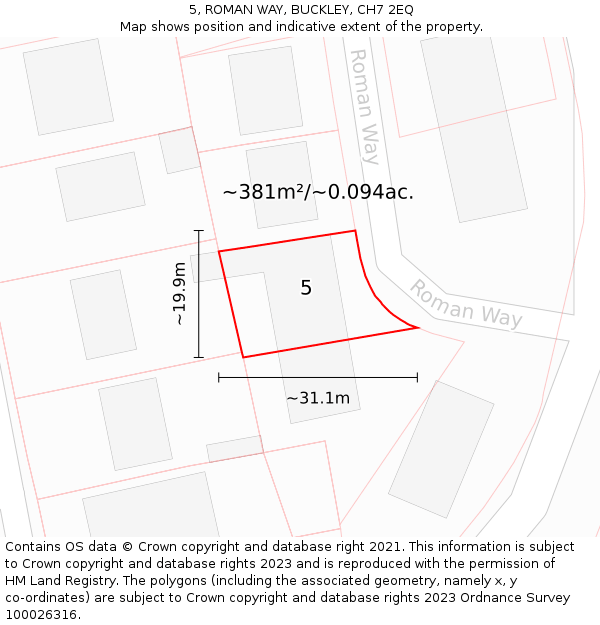 5, ROMAN WAY, BUCKLEY, CH7 2EQ: Plot and title map