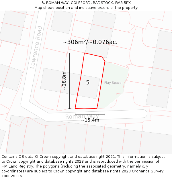 5, ROMAN WAY, COLEFORD, RADSTOCK, BA3 5PX: Plot and title map