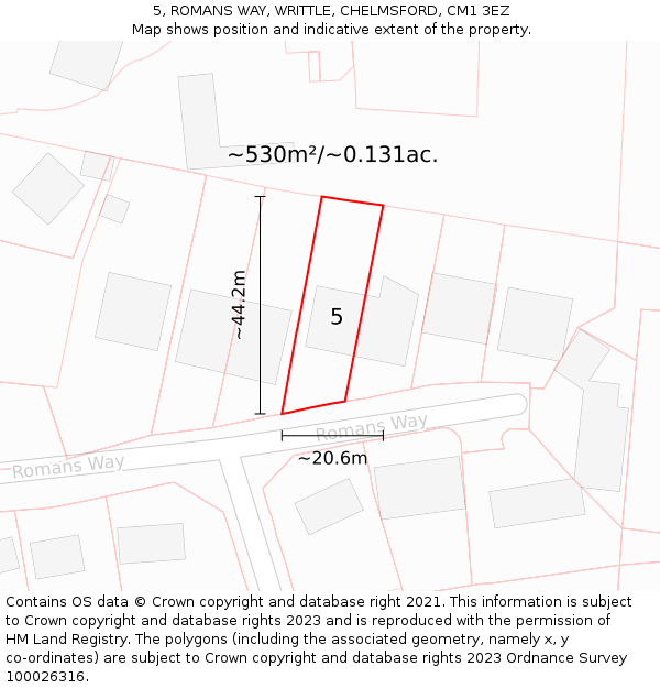 5, ROMANS WAY, WRITTLE, CHELMSFORD, CM1 3EZ: Plot and title map