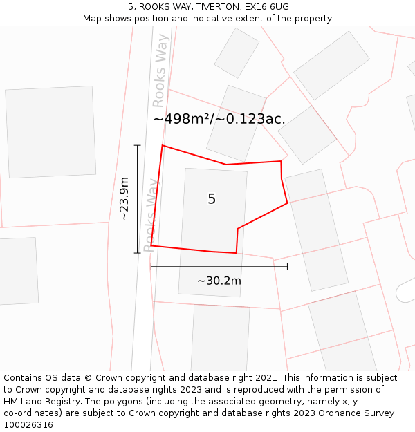 5, ROOKS WAY, TIVERTON, EX16 6UG: Plot and title map