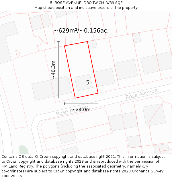 5, ROSE AVENUE, DROITWICH, WR9 8QE: Plot and title map