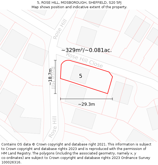 5, ROSE HILL, MOSBOROUGH, SHEFFIELD, S20 5PJ: Plot and title map