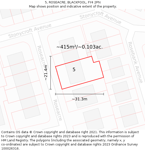 5, ROSEACRE, BLACKPOOL, FY4 2PN: Plot and title map