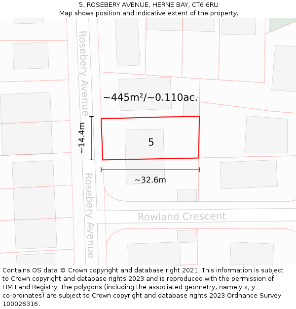 5, ROSEBERY AVENUE, HERNE BAY, CT6 6RU: Plot and title map