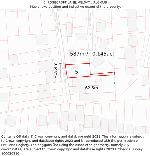 5, ROSECROFT LANE, WELWYN, AL6 0UB: Plot and title map