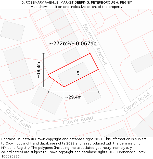 5, ROSEMARY AVENUE, MARKET DEEPING, PETERBOROUGH, PE6 8JY: Plot and title map