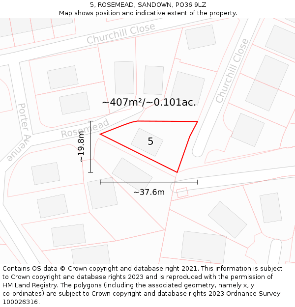 5, ROSEMEAD, SANDOWN, PO36 9LZ: Plot and title map