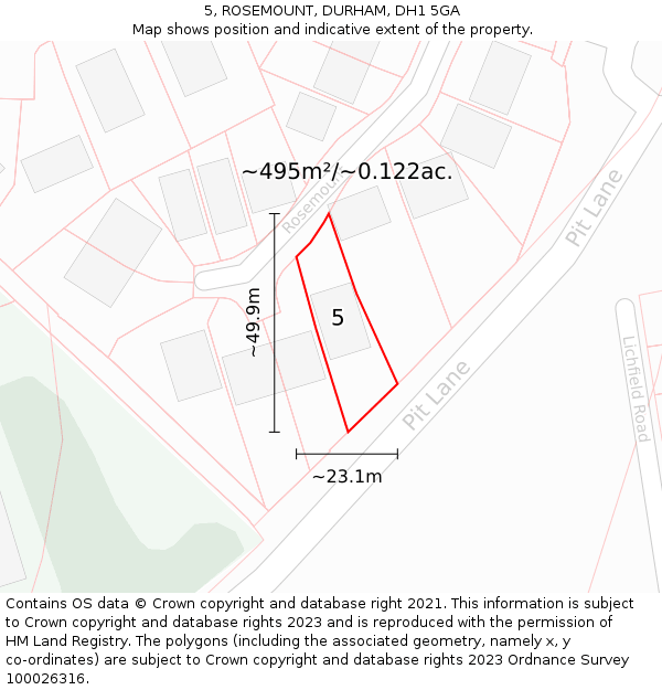 5, ROSEMOUNT, DURHAM, DH1 5GA: Plot and title map