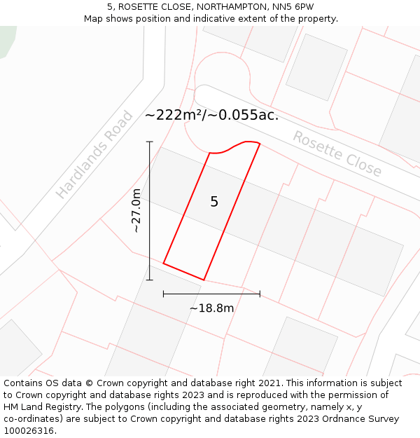 5, ROSETTE CLOSE, NORTHAMPTON, NN5 6PW: Plot and title map