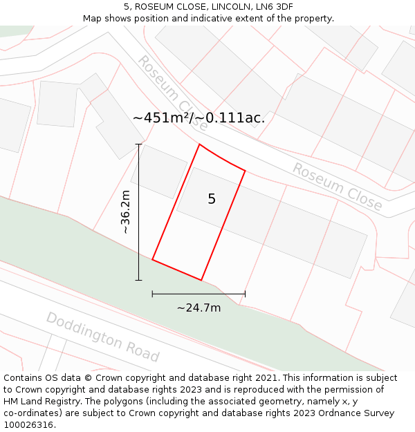 5, ROSEUM CLOSE, LINCOLN, LN6 3DF: Plot and title map