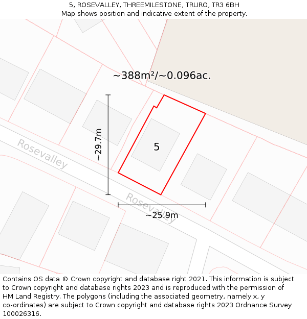 5, ROSEVALLEY, THREEMILESTONE, TRURO, TR3 6BH: Plot and title map