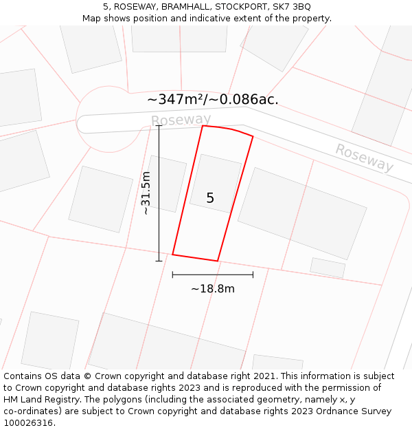 5, ROSEWAY, BRAMHALL, STOCKPORT, SK7 3BQ: Plot and title map