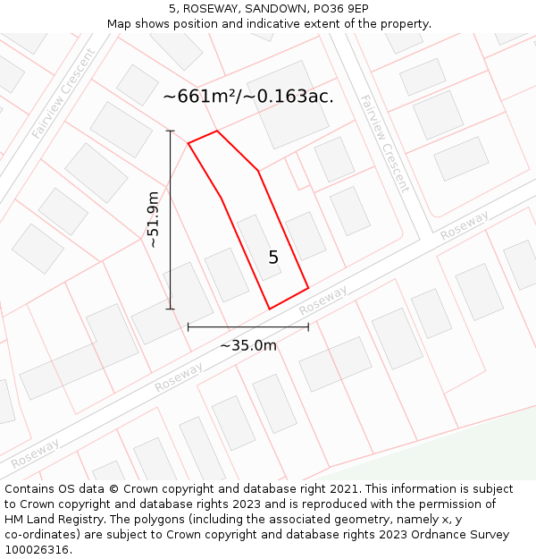 5, ROSEWAY, SANDOWN, PO36 9EP: Plot and title map