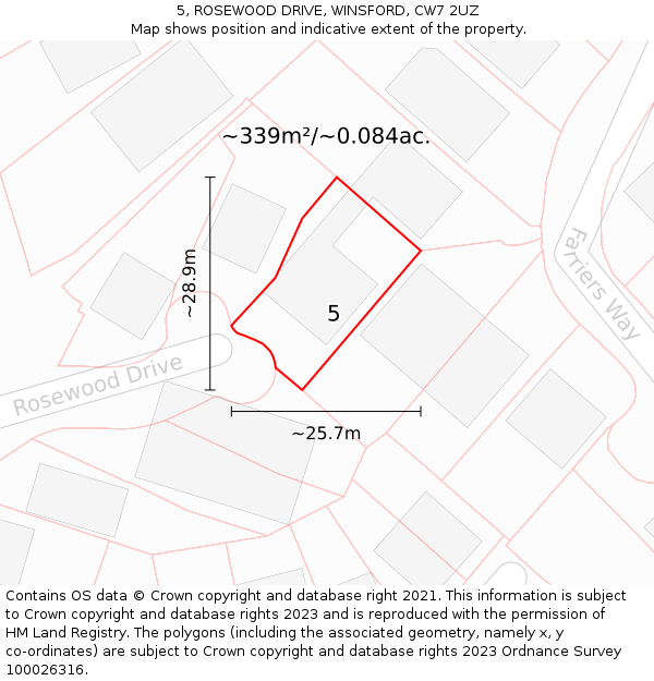 5, ROSEWOOD DRIVE, WINSFORD, CW7 2UZ: Plot and title map
