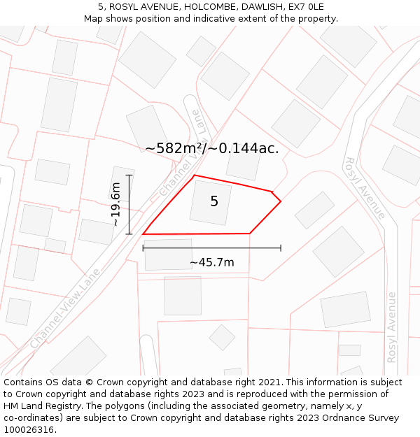 5, ROSYL AVENUE, HOLCOMBE, DAWLISH, EX7 0LE: Plot and title map