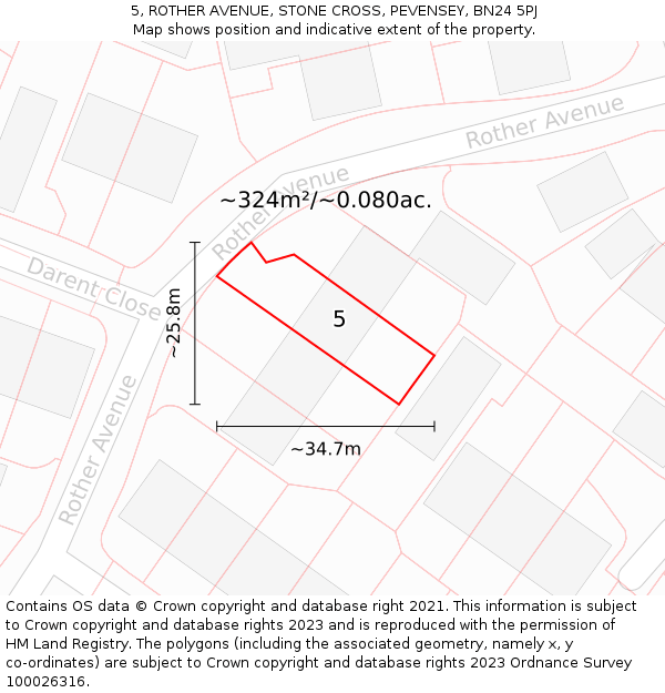 5, ROTHER AVENUE, STONE CROSS, PEVENSEY, BN24 5PJ: Plot and title map