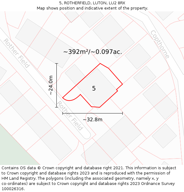 5, ROTHERFIELD, LUTON, LU2 8RX: Plot and title map