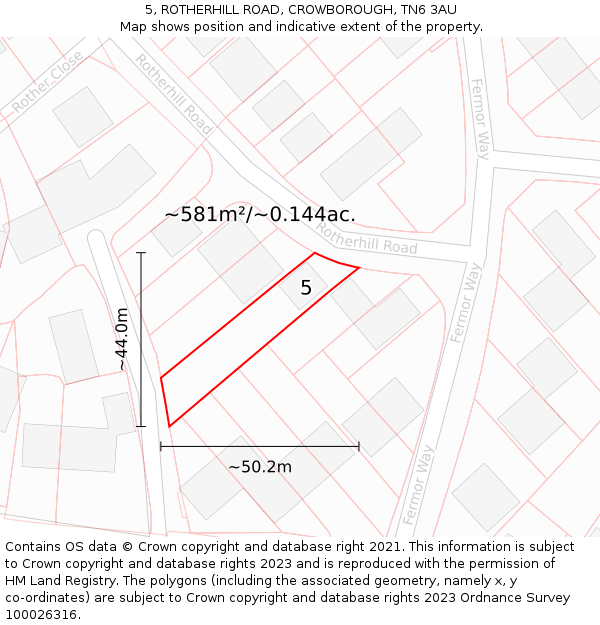 5, ROTHERHILL ROAD, CROWBOROUGH, TN6 3AU: Plot and title map