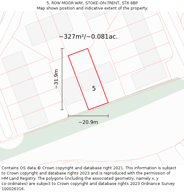 5, ROW MOOR WAY, STOKE-ON-TRENT, ST6 8BP: Plot and title map