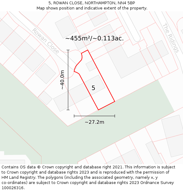 5, ROWAN CLOSE, NORTHAMPTON, NN4 5BP: Plot and title map