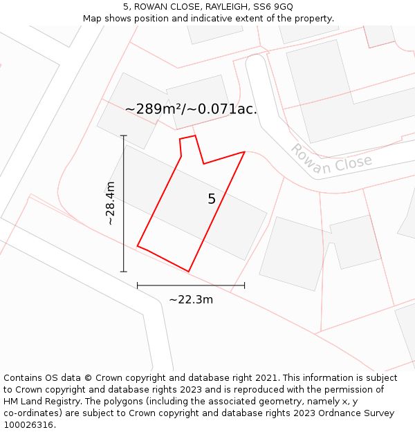 5, ROWAN CLOSE, RAYLEIGH, SS6 9GQ: Plot and title map