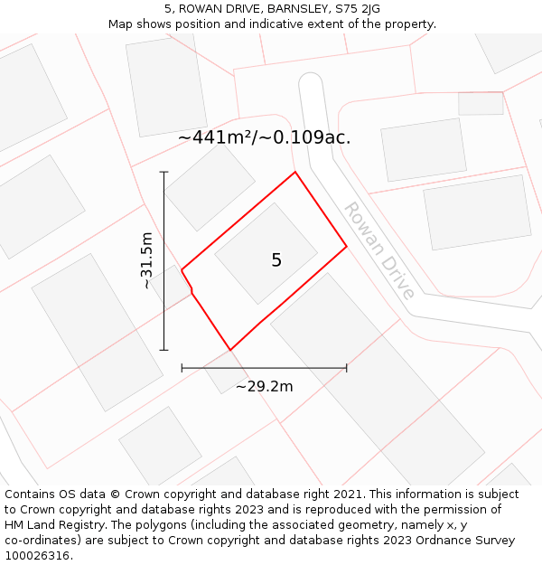 5, ROWAN DRIVE, BARNSLEY, S75 2JG: Plot and title map