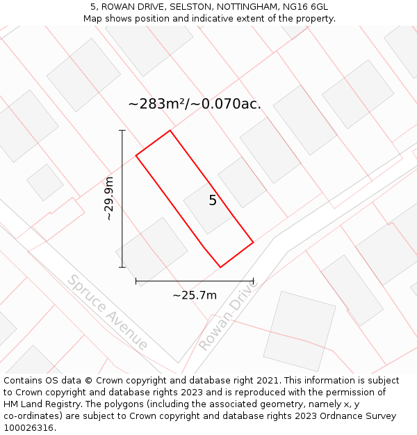 5, ROWAN DRIVE, SELSTON, NOTTINGHAM, NG16 6GL: Plot and title map